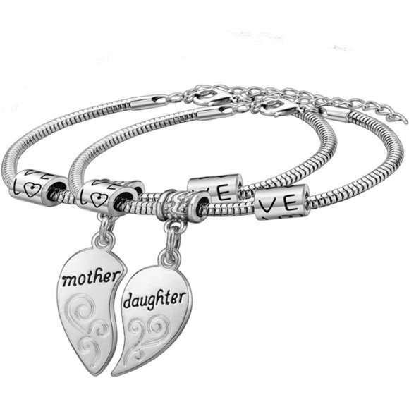 2 Pcs Matching Heart Mother Daughter Bracelets Mother Daughter Jewelry - Picture 6 of 7